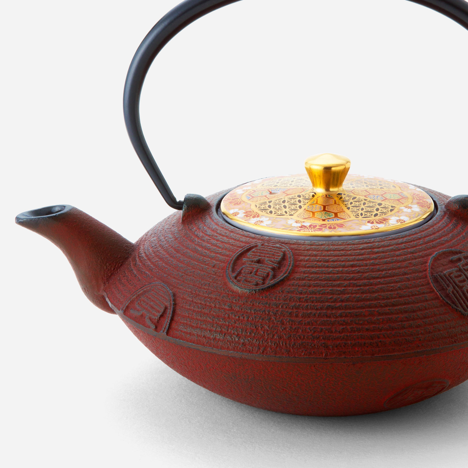 鉄瓶急須 赤貞雲 渕花小紋 | 西川貞三郎商店