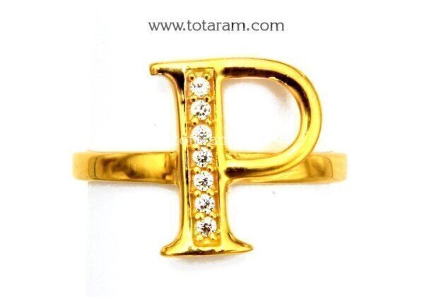 22K Gold 'P' Initial Ring For Women With Cz - 235-GR5669 in 2.900