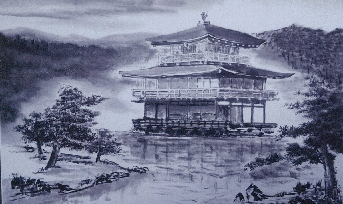 水墨画 日本の伝統的な建物自作 約120点が一堂に さがみ水墨・