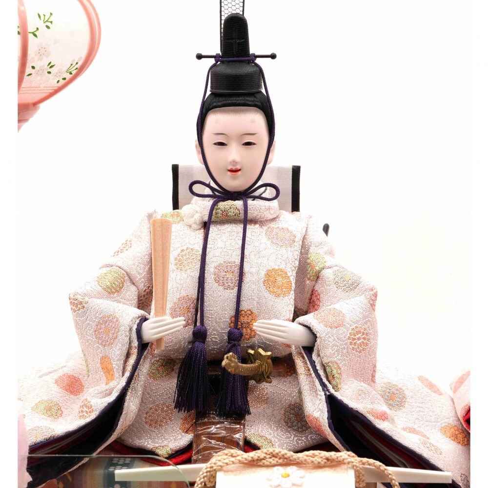 雛人形】ケース飾り 親王飾り「桜刺繍ピンク パノラマアクリル