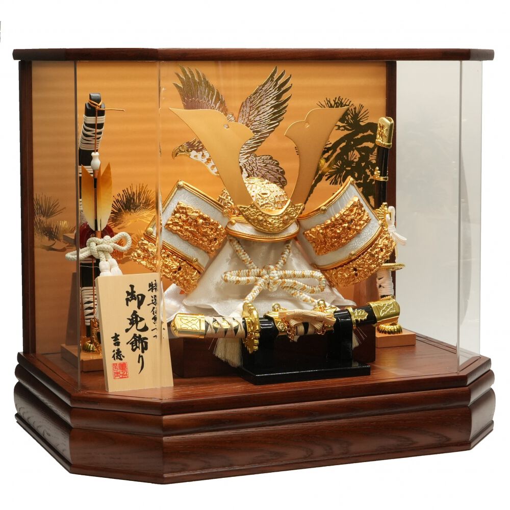 五月人形】兜飾り ケース飾り「松鷹木目調六角アクリル」（538308