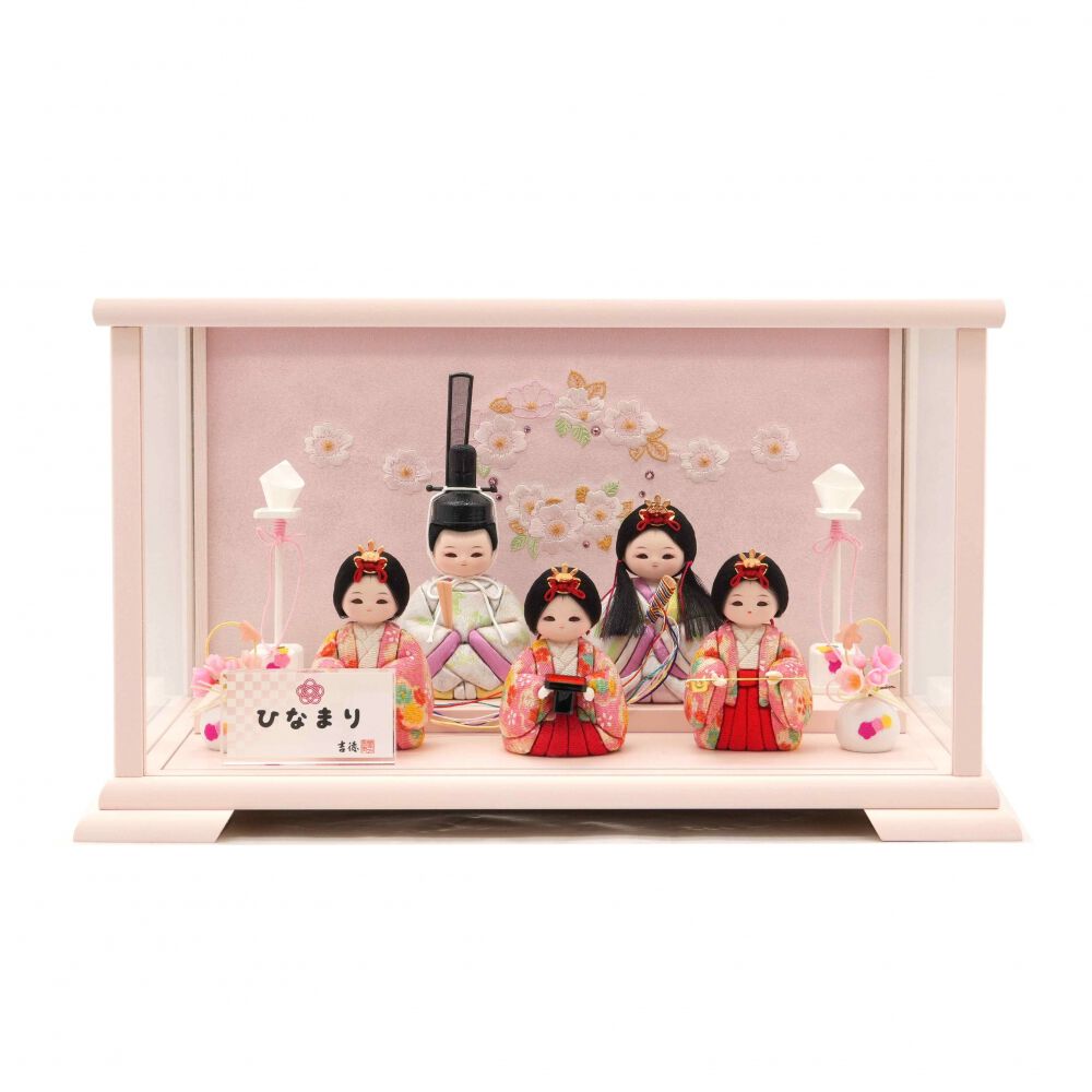 雛人形】木目込みケース飾り 五人飾り「ひなまり」クリスタル (337206