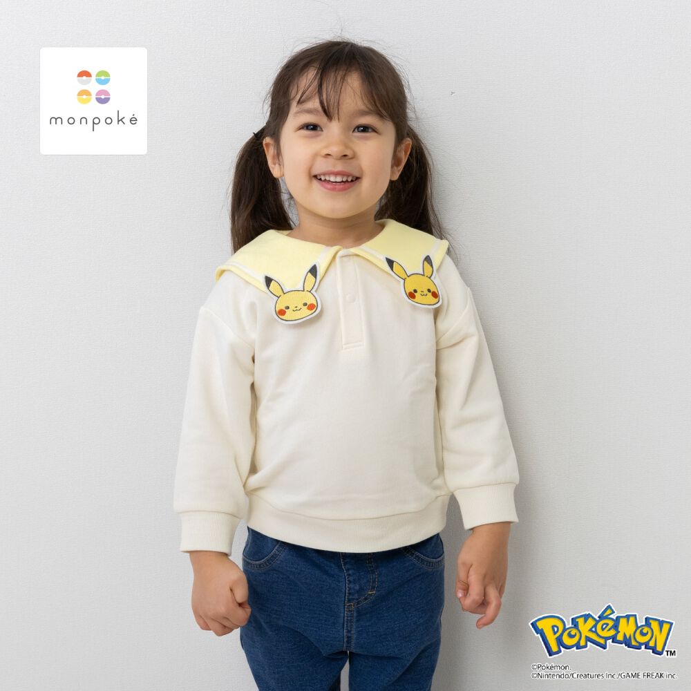 monpoke モンポケ トレーナー 衿付き ピカチュウ ナチュラル×110cm
