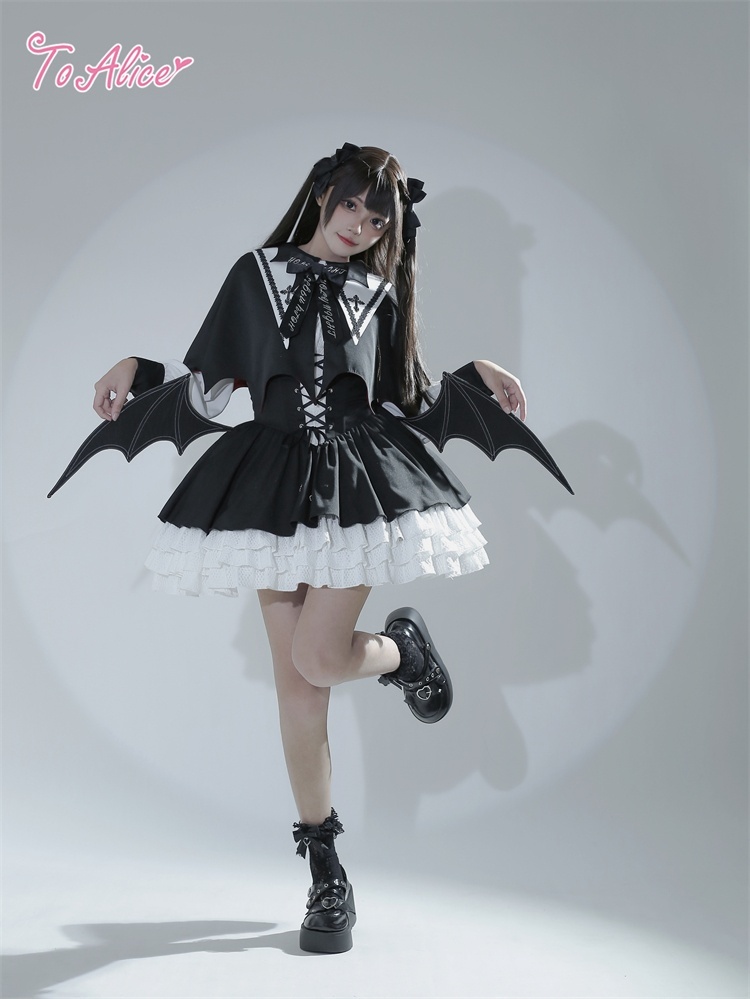 BlackShamrock】F136バットガールリボン付きケープ - To Alice