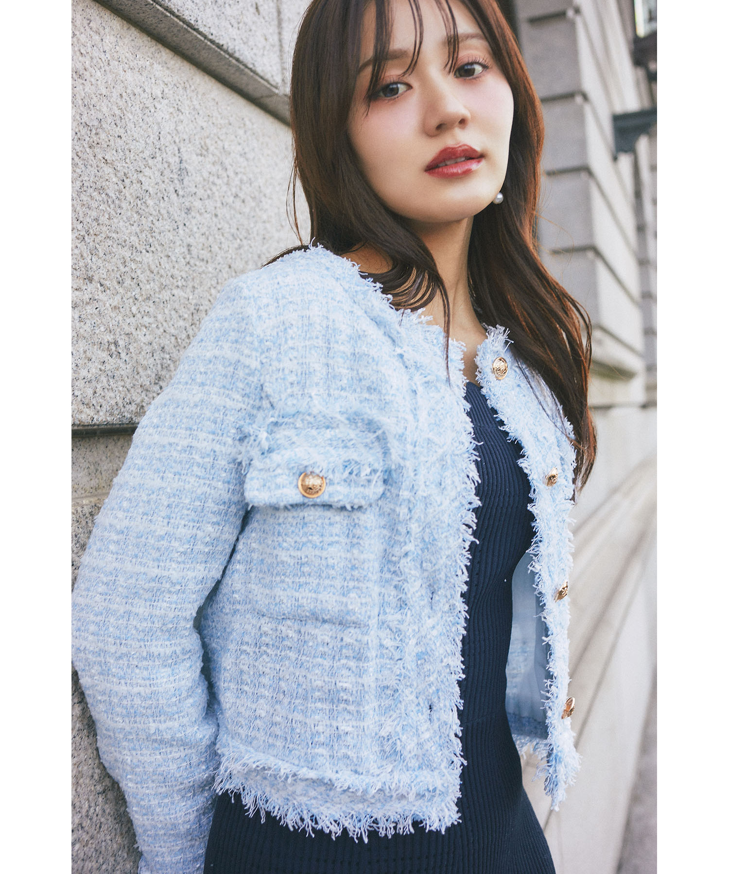 ゴールド釦フリンジミックスツイードジャケット