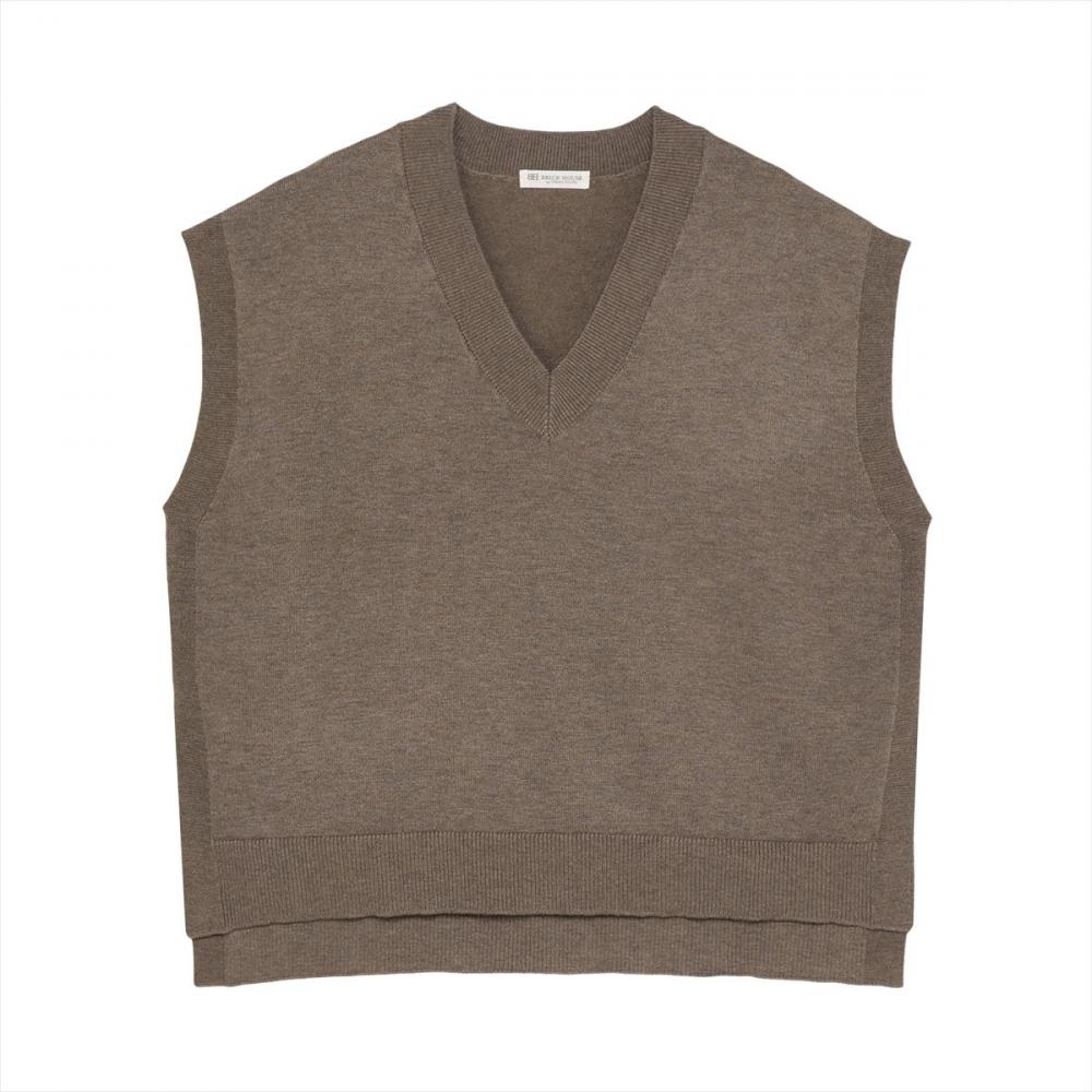 ニット アンチピリング 深Vネック ベスト レディース(M ブラウン