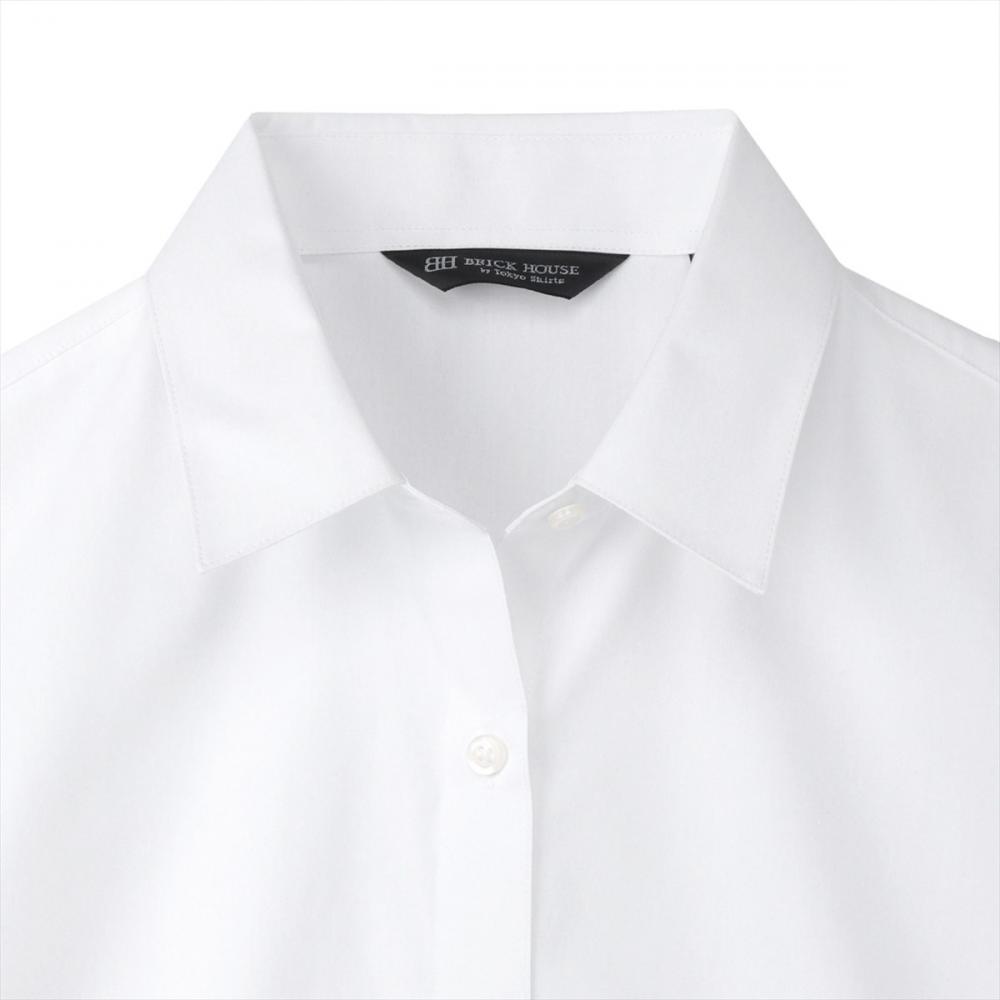 透け防止】 レギュラー 長袖 形態安定 レディースシャツ 白無地(XS