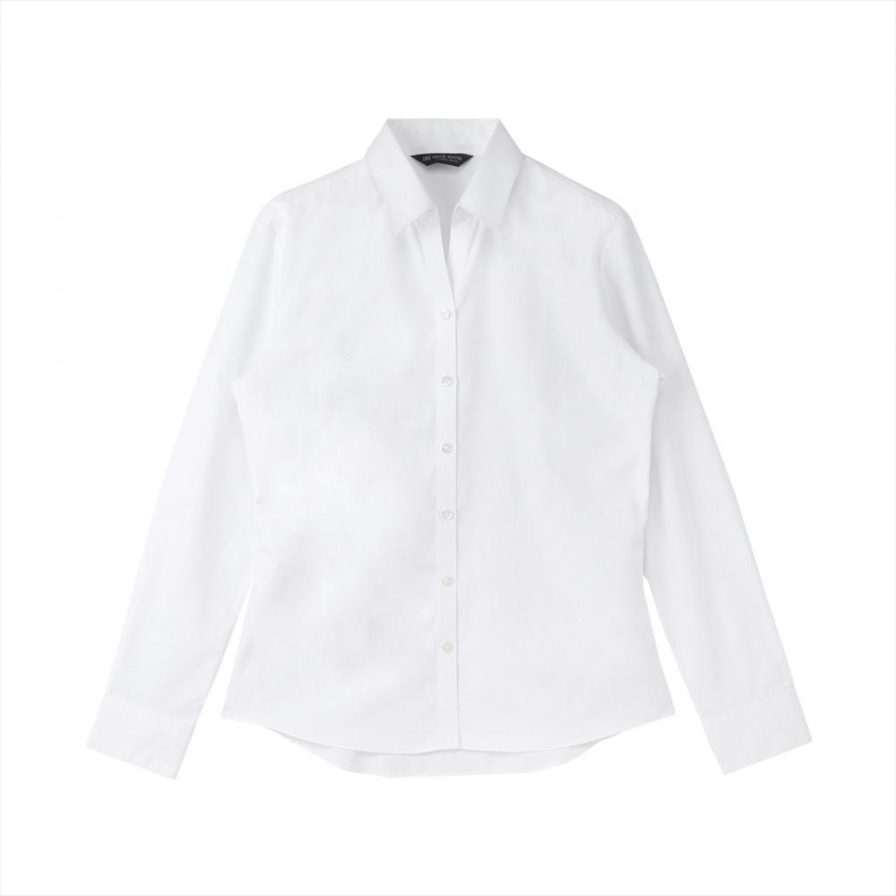 透け防止】 スキッパー 長袖 形態安定 レディースシャツ 白無地(XS