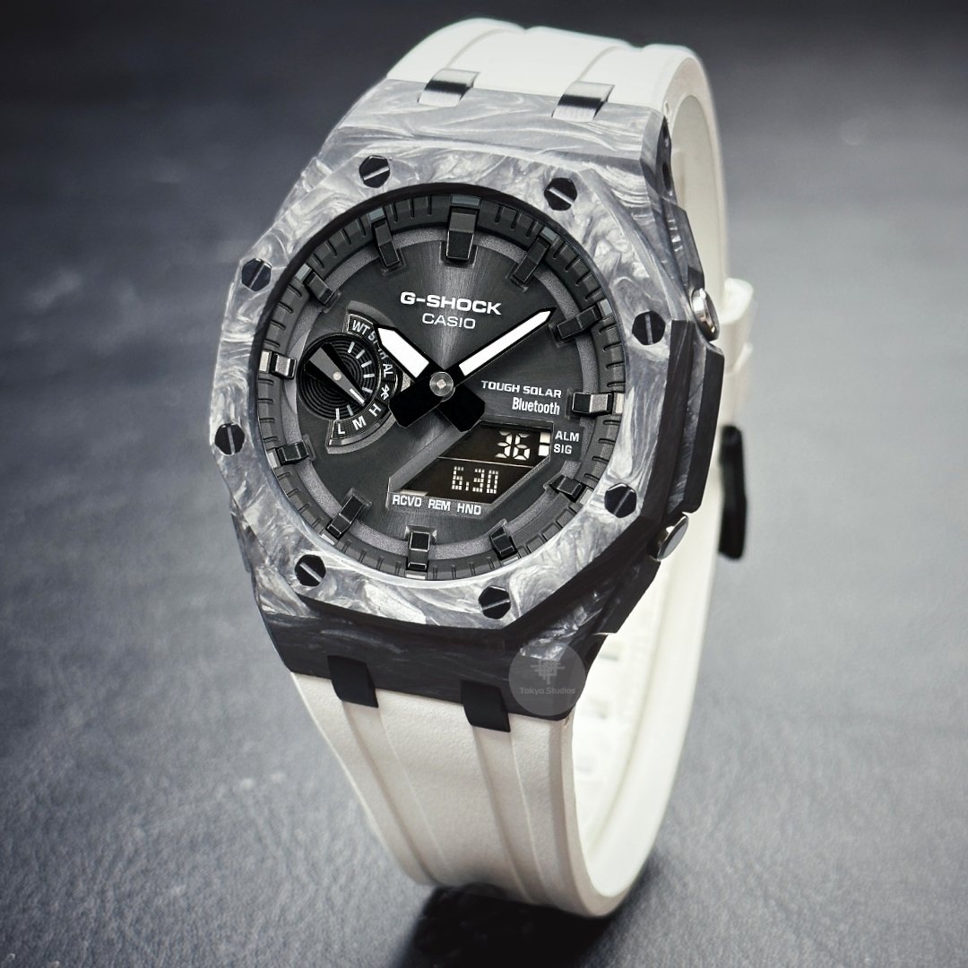 G-SHOCK Mod with Carbon Fiber Case, White Strap, Black Hour