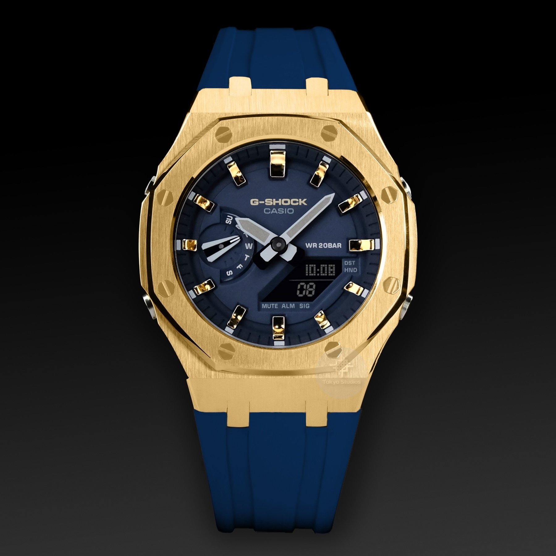 G-SHOCK Mod with Yellow Gold Steel Case, Blue Strap and Yellow
