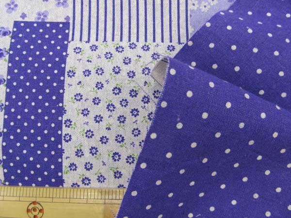 綿麻リバーシブル 花 パッチワーク柄 / ドット