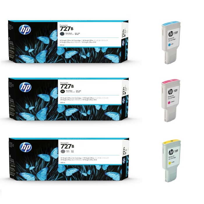 HP 727B 727 純正インク ブラック3種/カラー3種 6色セット 300mL 各1