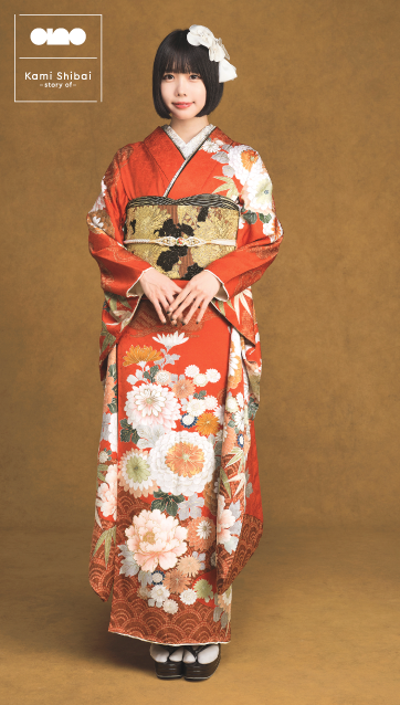 あのちゃん着用の振袖-オレンジ|成人記念の新作振袖ご紹介 ANO-009