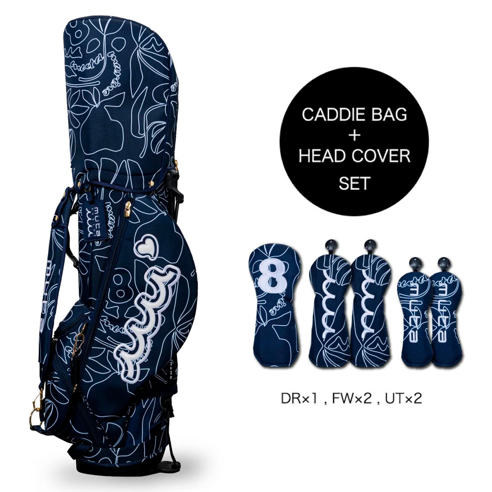 スタンドキャディバッグ＆ヘッドカバーセット（フローラル・ネイビー