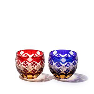 江戸切子 四ツ葉に矢来魚子紋 ワイングラス （琥珀ルリ） | 商品詳細