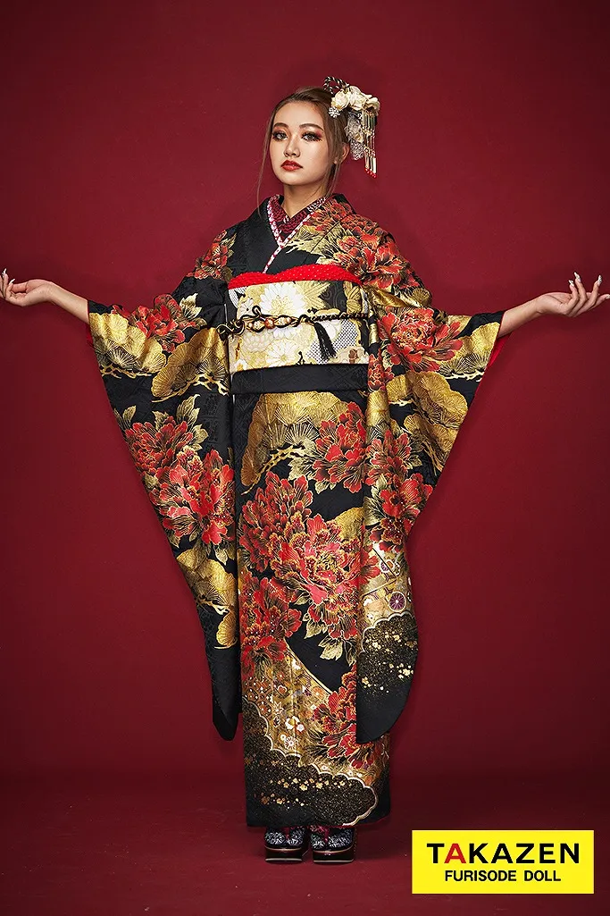 ジャパンモード 黒/赤/ゴールド 和柄/牡丹柄 渋い かっこいい 金彩