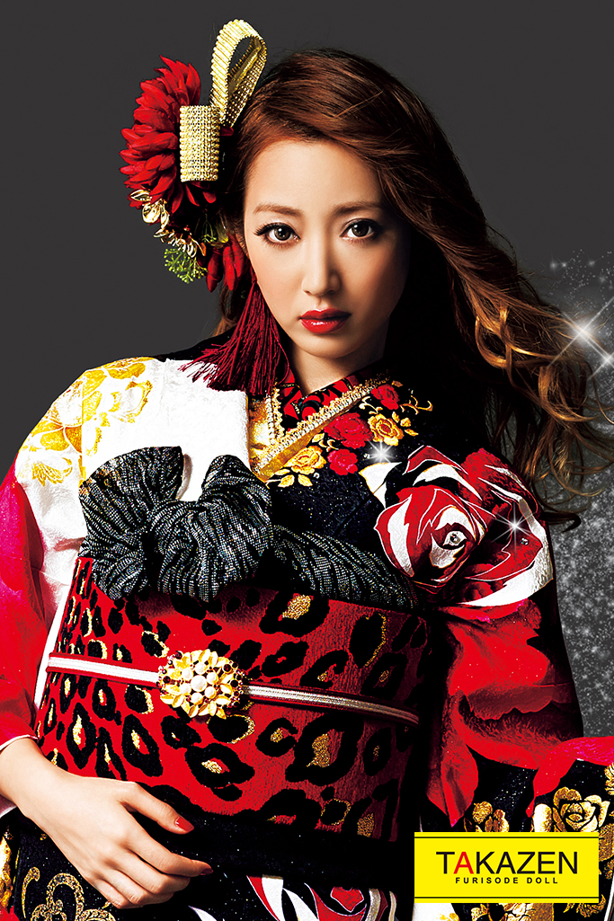 激安モード 赤/黒/金 バラ柄 人気 派手かっこいい ギャル振袖 ヒョウ柄