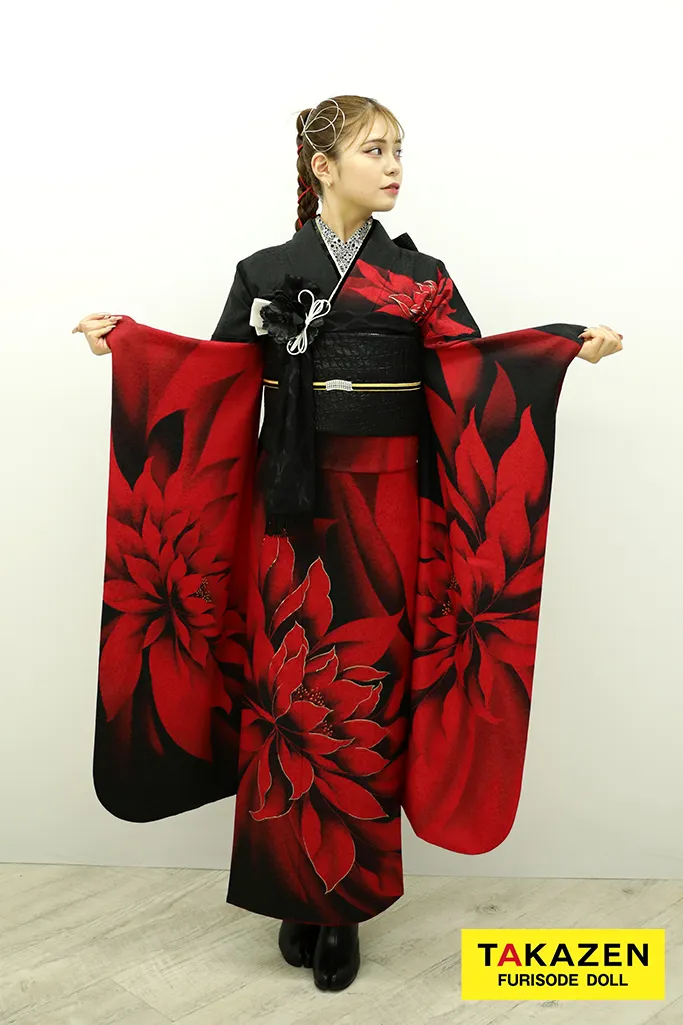 格安モード 黒/赤 大柄/蓮柄 シンプル クール ブーツスタイル