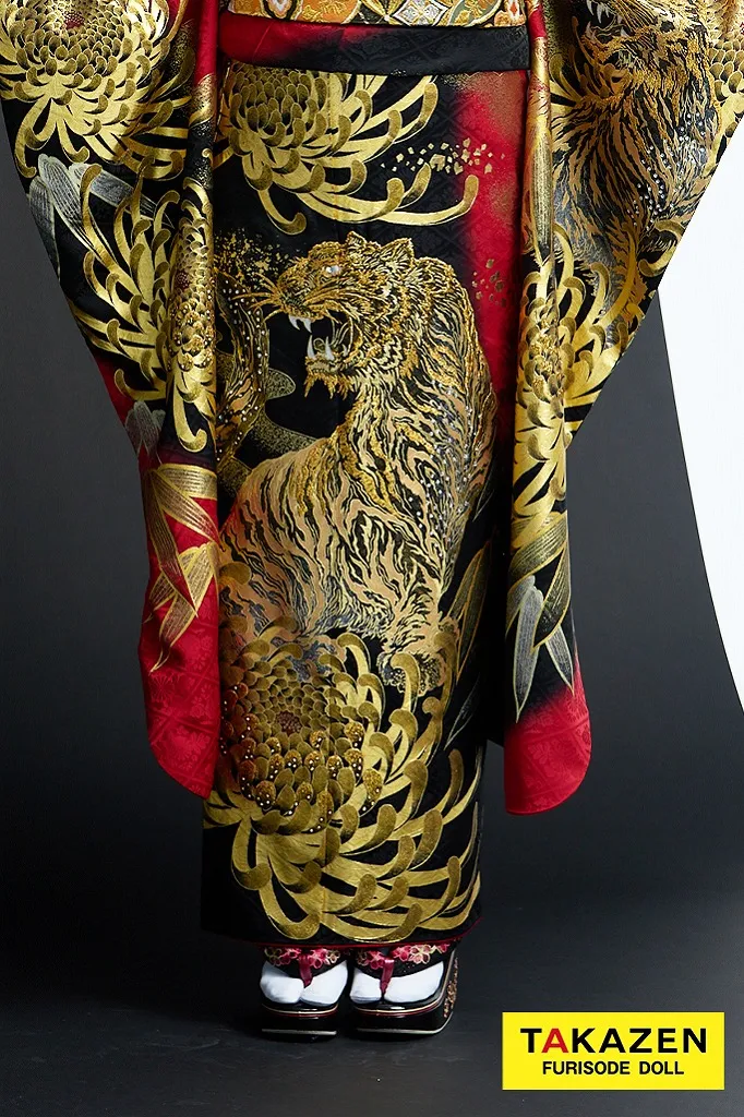 ジャパンモード 赤/黒/金(ゴールド) 本物虎柄 いかつい ド派手振袖