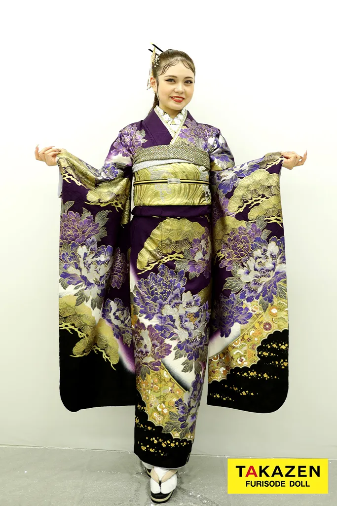ジャパンモード 紫/黒/金(ゴールド) 松柄/牡丹柄 花魁風 渋い キラキラ