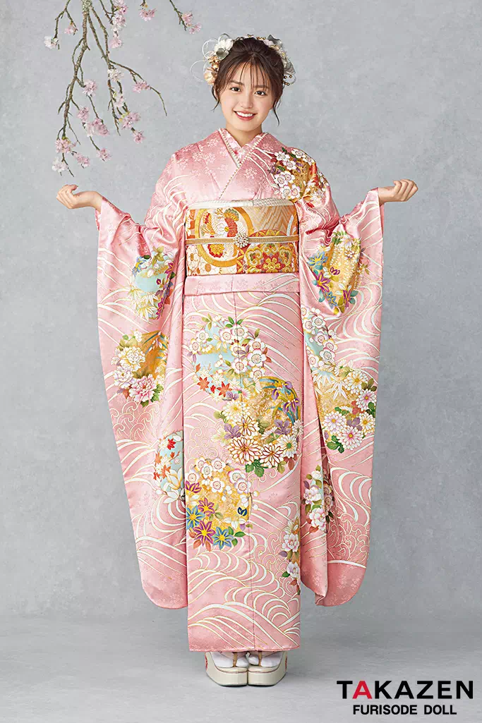 振袖 ピンク 花柄 蝶柄 付属品付き