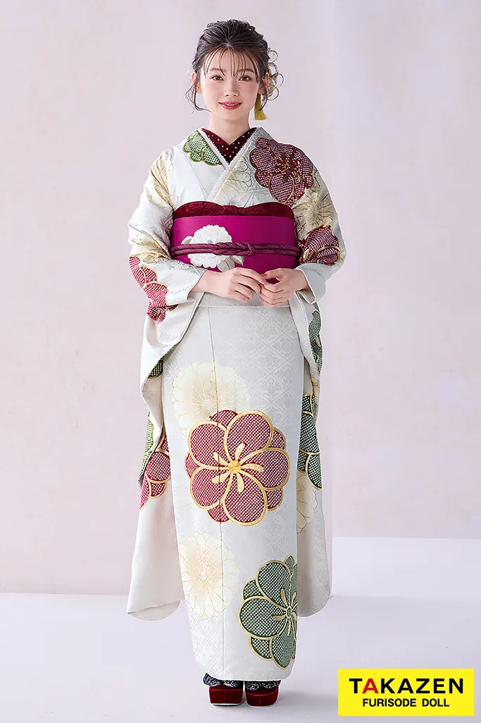 正統派古典 白/水色/ブルー 牡丹柄/扇柄 綺麗 上品 大人っぽい古典