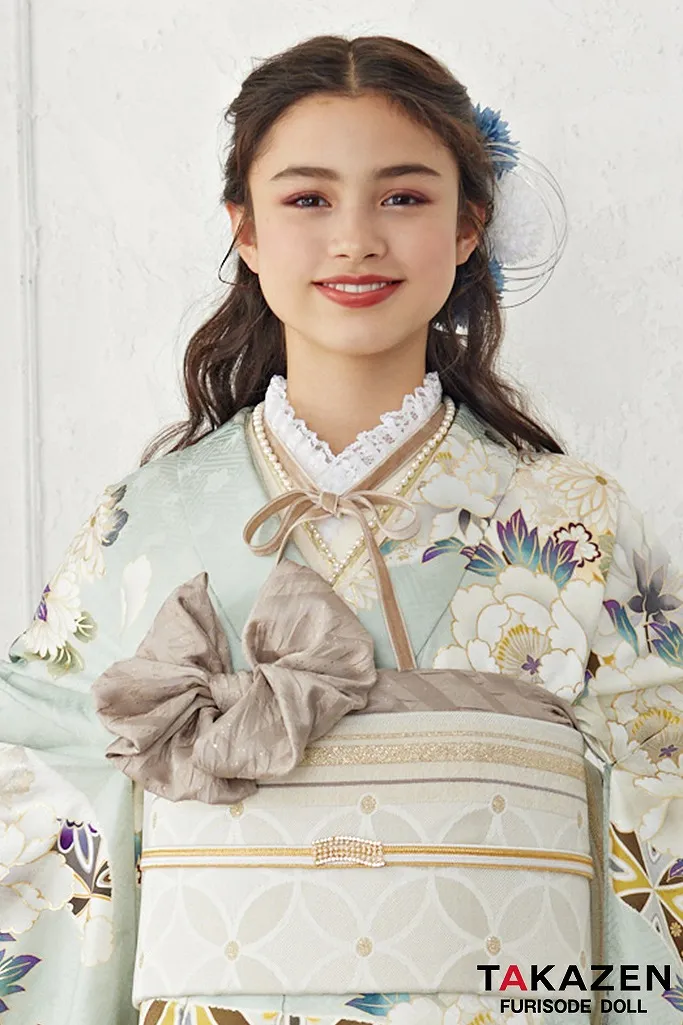 くすみカラー古典 ミントグリーン/淡色 牡丹柄 大人っぽい エレガント