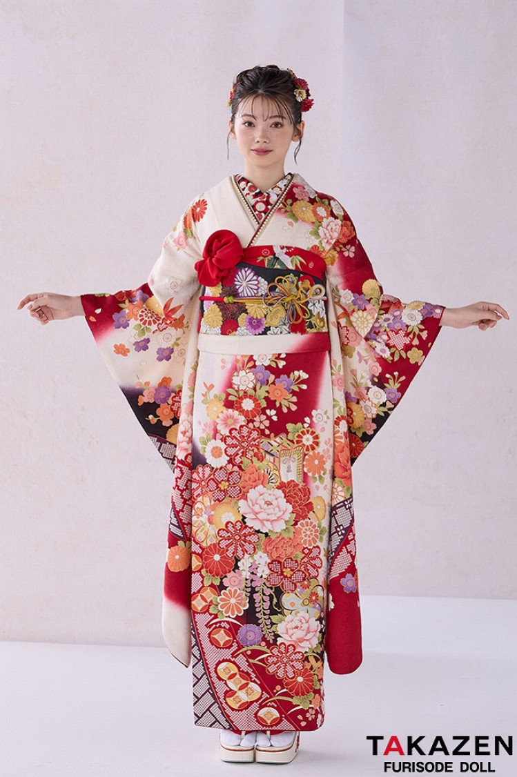 正統派古典 赤/黒/白 御所車柄/牡丹柄 人気 上品 可愛い 伝統的古典