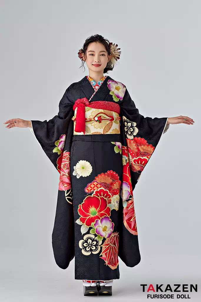 正統派古典 黒/赤 椿柄 シンプル かっこいい 大人っぽい【通販可