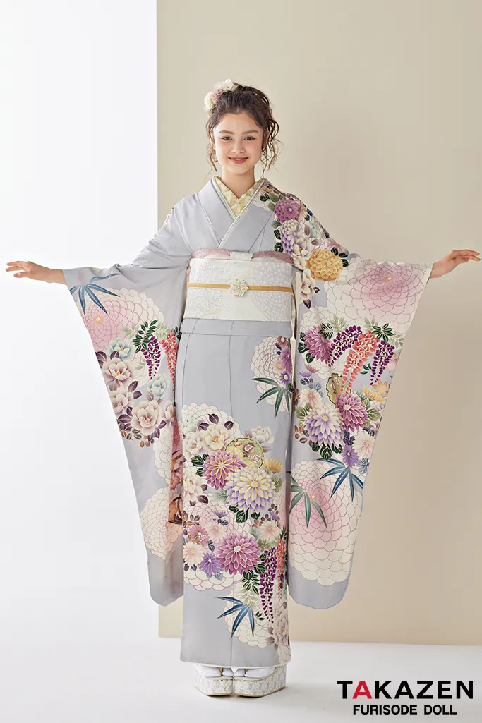 くすみカラー古典 グレー/ニュアンスカラー 菊柄 清楚 大人っぽい 上品