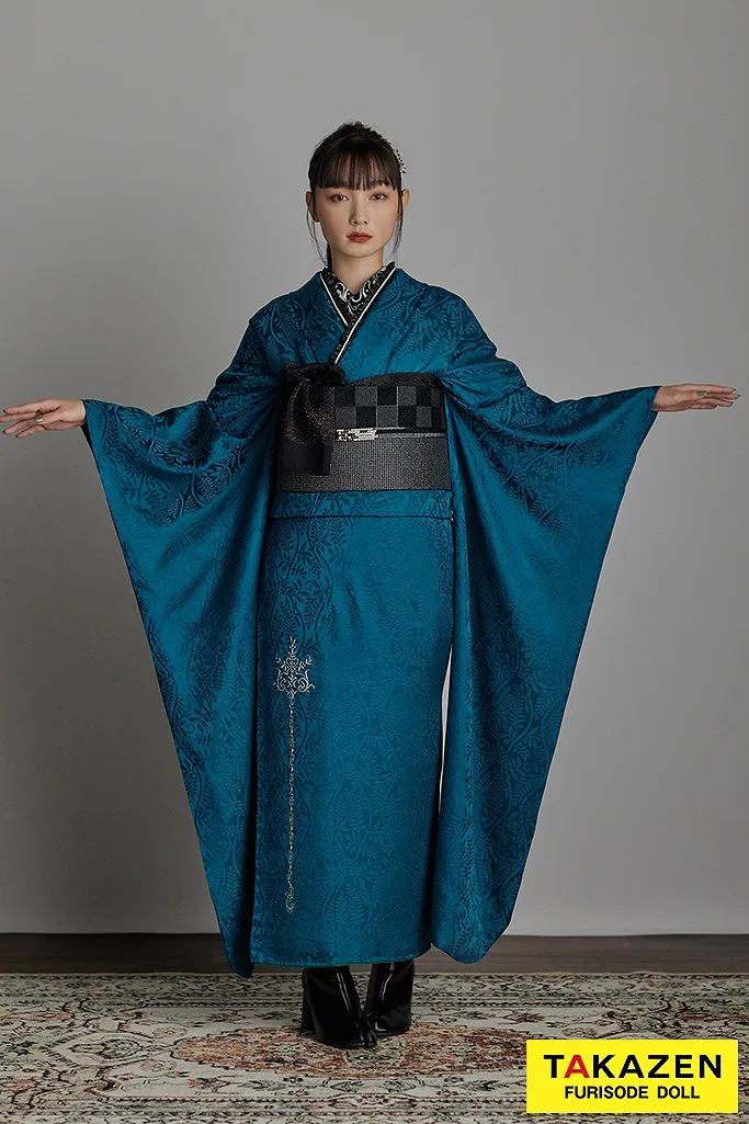 ヴィンテージスタイル ターコイズブルー/青 柄すくなめ/ワンポイント