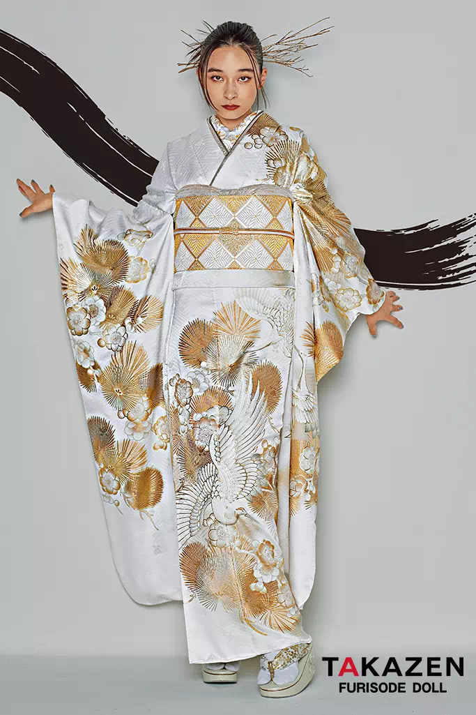 な*お様 振袖 振袖フルセット 着物 鶴模様 竹松 金彩 朱色 金糸 粋