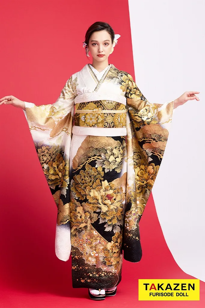 ジャパンモード 白/黒/金(ゴールド) 牡丹柄 花魁風 渋い レディース