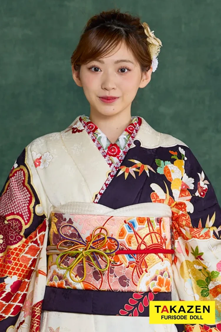 高級古典振袖 青柳/最高級絞り手描友禅 白/紺/赤 柄小さめ 高級古典