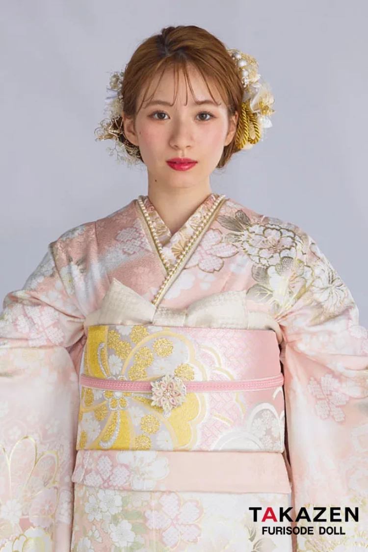 最新作高級古典 サーモンピンク 桜柄/鹿の子模様 関芳 最高級金彩刺繍