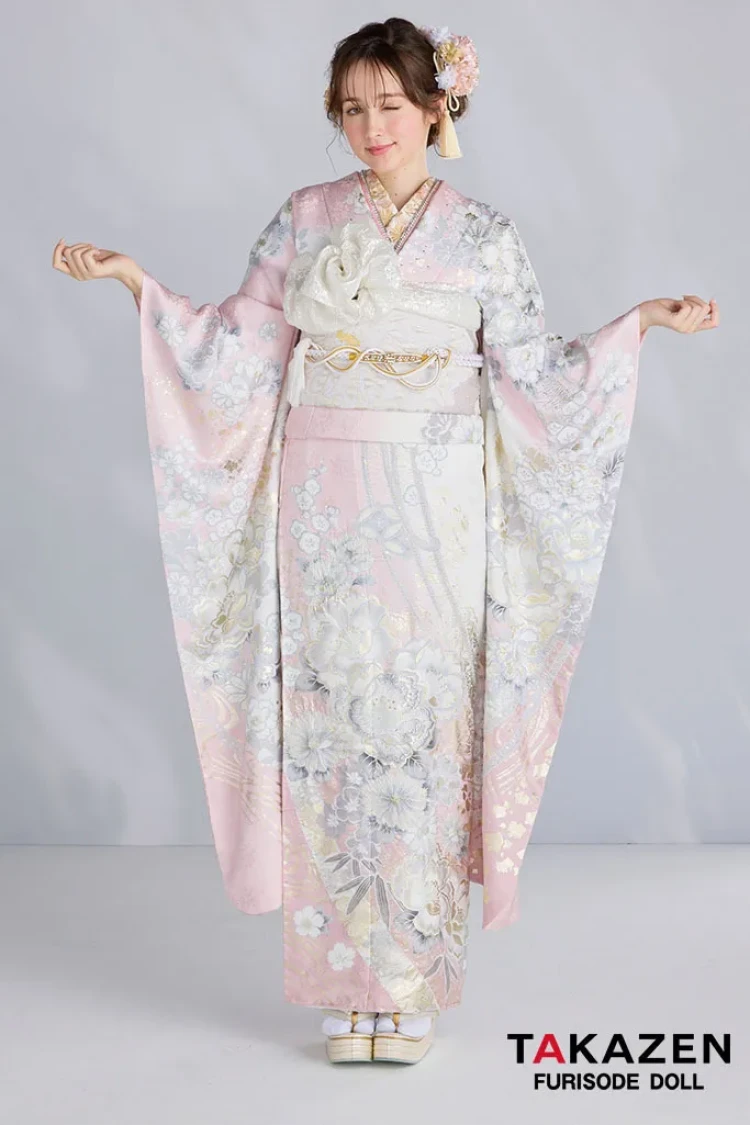 最新作高級古典 ピンク/白 和柄 関芳 最高級金彩刺繍絞り友禅