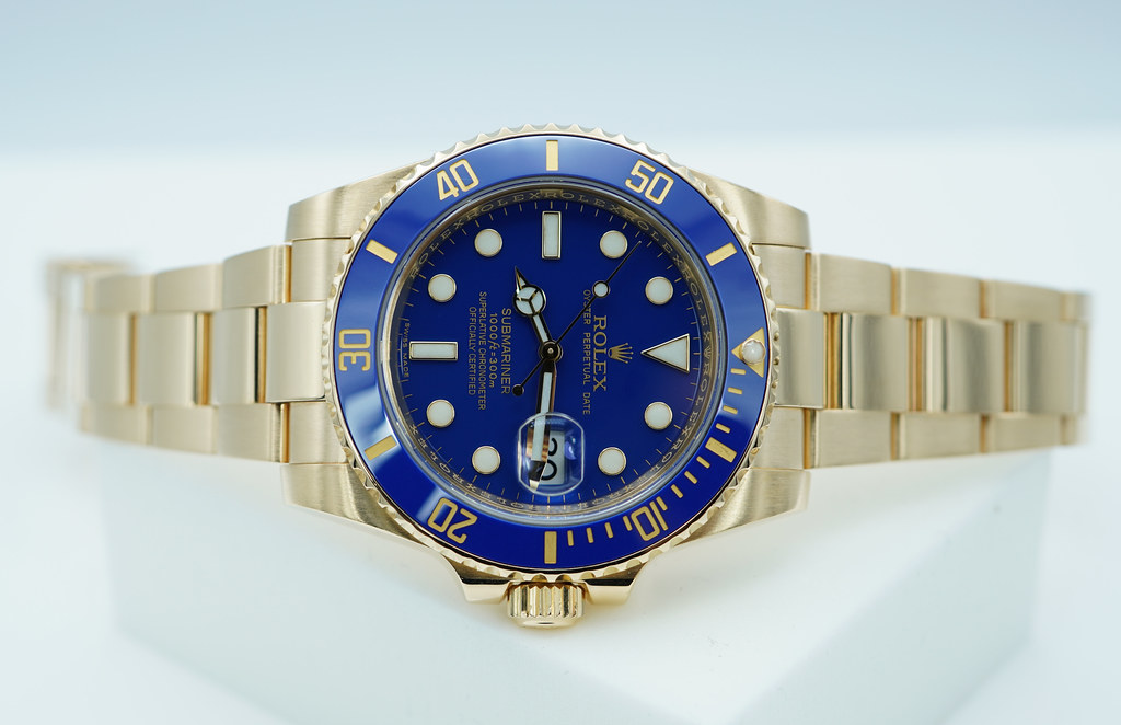 Rolex 116618LB SUBMARINER 18K YELLOW GOLD SMURF FLAT BLUE DIAL