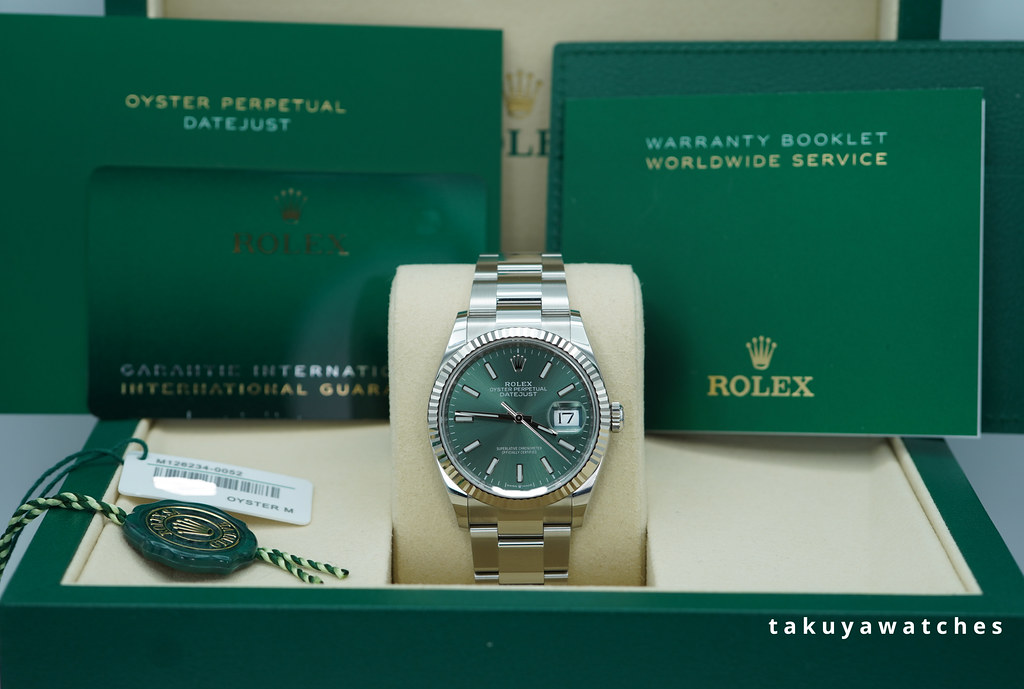 Rolex 126234 DATEJUST 36 FLUTED BEZEL MINT GREEN DIAL OYSTER BAND