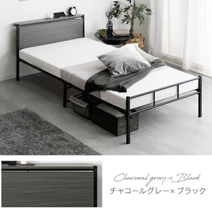 シングル］パイプベッド 耐荷重300kg 高さ2段階調整 宮棚付き 2口