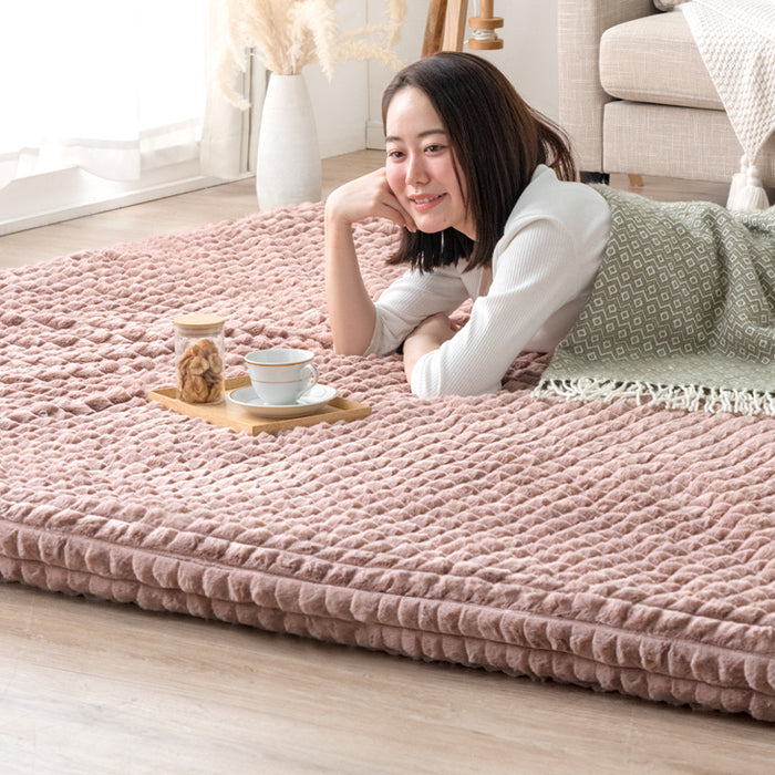 185×185］新素材“エアロゲルα” 超極厚60mm ふわもこ ラグ 滑り止め付