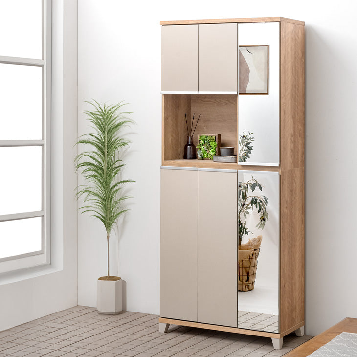 幅74cm シューズボックス ミラー付き 国産 ハイタイプ 消臭・脱臭機能