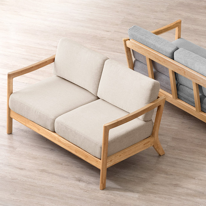幅123cm] 木肘ソファ 2人掛け 天然木フレーム ファブリック 北欧