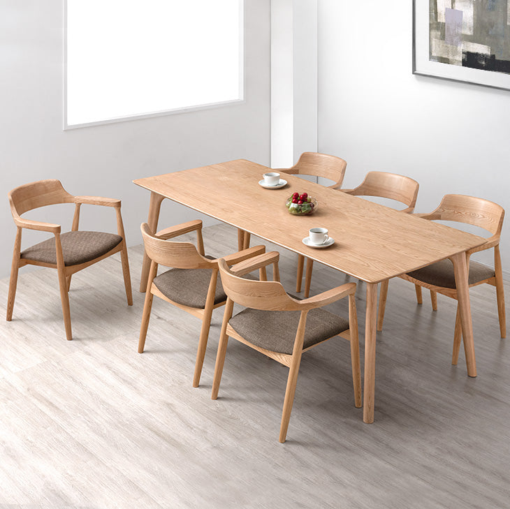 幅200］ALL天然木アッシュ ダイニングセット 7点セット 6人掛け 肘付き