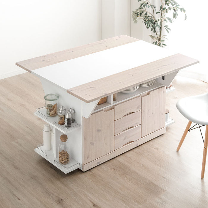 幅120］伸長式 キッチンカウンター テーブル キャスター付き 日本製