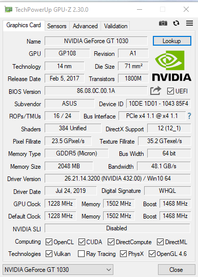 nVidia GT1030 shows as PCIe 1.1 | TechPowerUp Forums