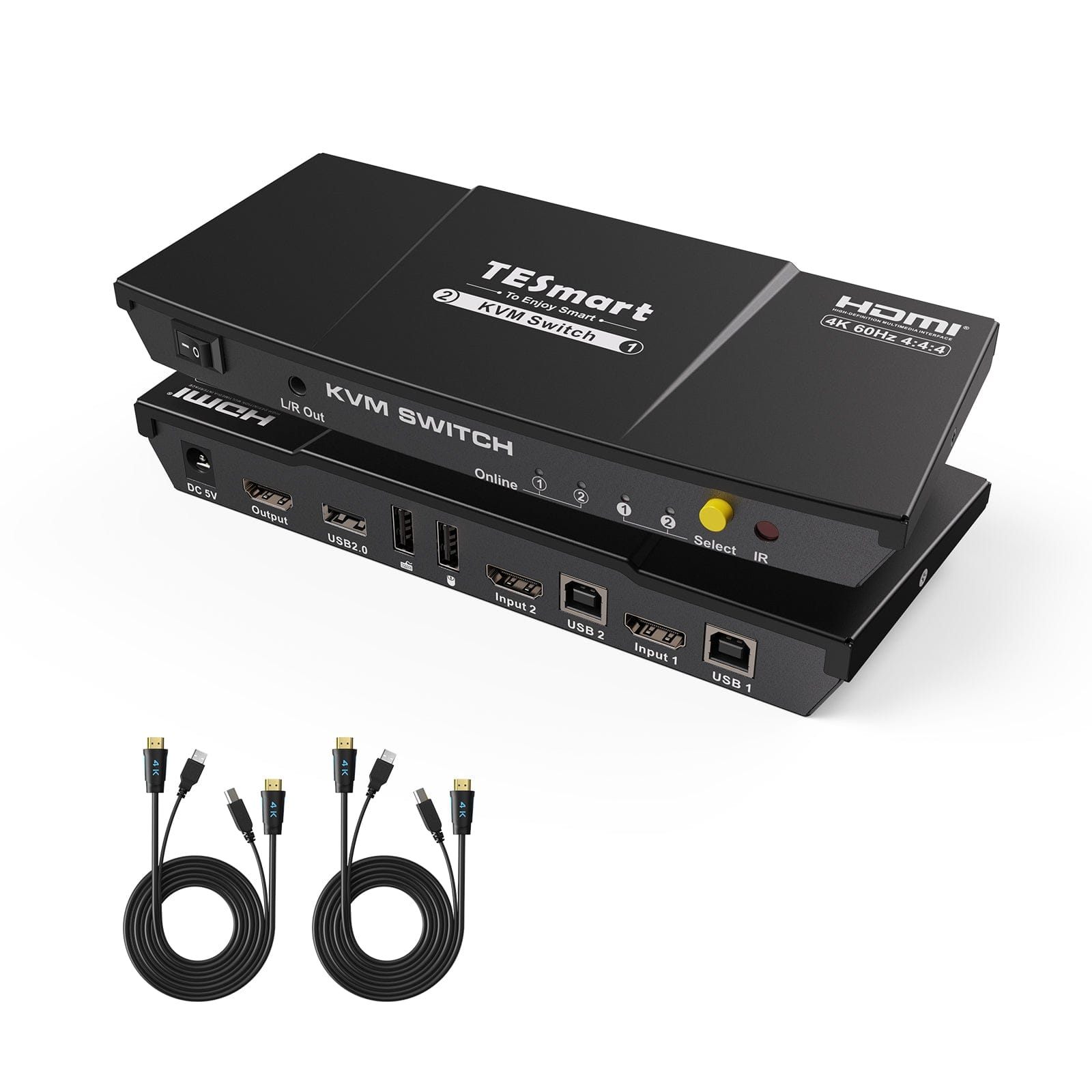 HDMI KVM switch 4K HDR control 2 pc sharing USB, audio TESmart