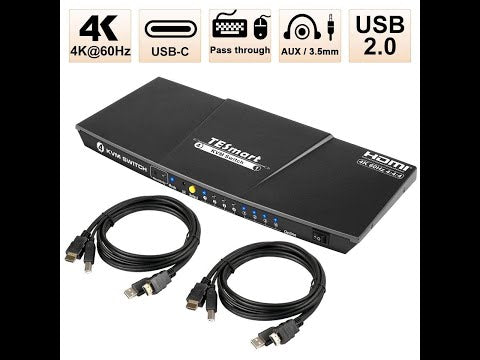 KVM switch USB-C HDMI 4port 4K60Hz with EDID,USB hub TESmart