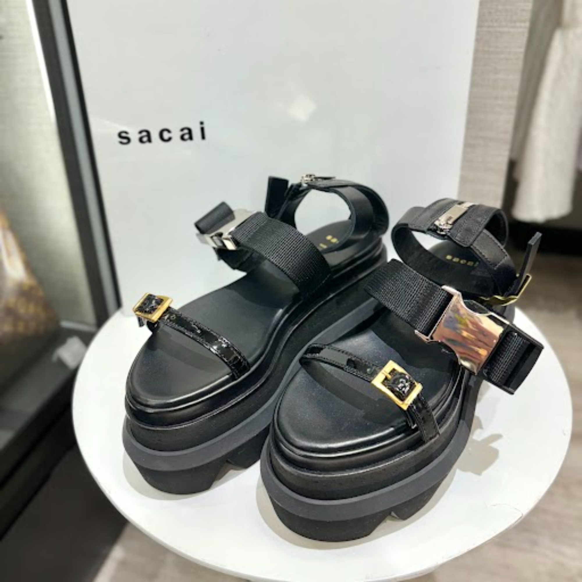 sacai サンダル 本革 sacai 本革 リボンサンダル ブラック 36 サカイ