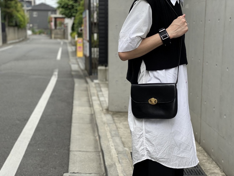 CELINE セリーヌ黒 レザー ショルダーバッグオールドセリーヌ