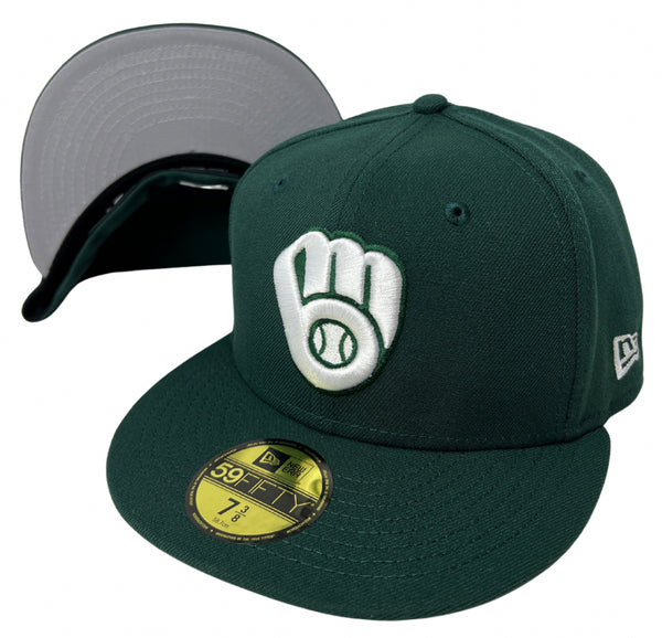 Milwaukee Brewers Fitted New Era 59FIFTY Dark Green Cap Hat Grey